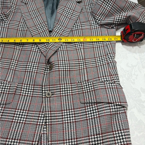 Vintage 70s BOLD PLAID suit jacket blazer checkered red white black size 42R - Picture 7 of 13